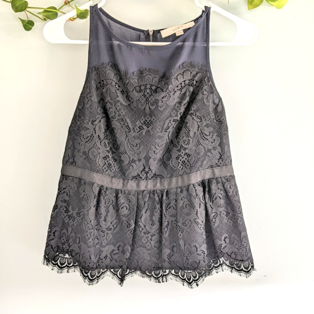 Loft Peplum Lace Top Black/Blue 00P